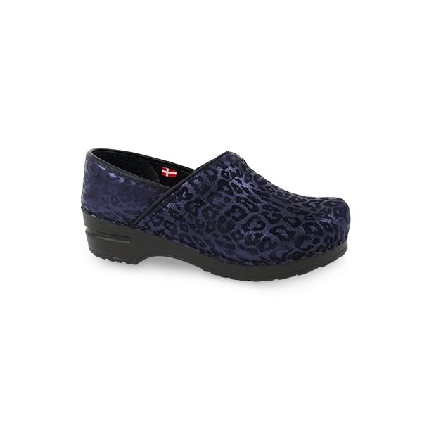 Women's Clog, Printed leather Upper, Polyurethane Outsole, Navy, Size 4.5-5 M